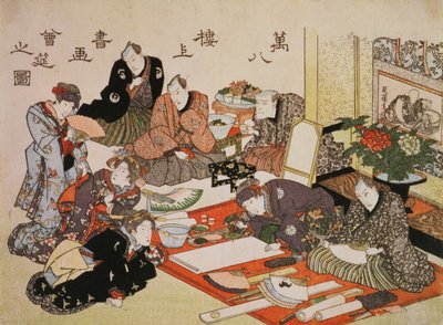 Painting and calligraphy party at the Manpachiro teahouse by Utagawa Kunisada
